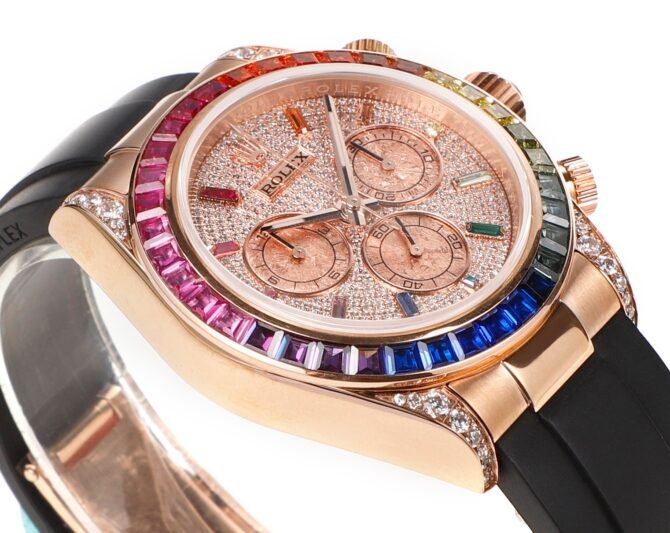  💎Rolex-Replica- Rainbow Bezel- Cosmograph Daytona -7750 Mechanical Movement - Gold