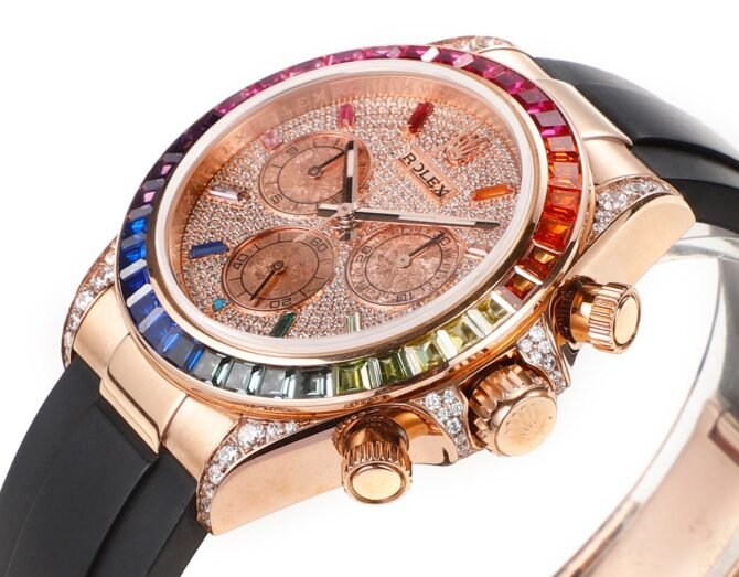  💎Rolex-Replica- Rainbow Bezel- Cosmograph Daytona -7750 Mechanical Movement - Gold