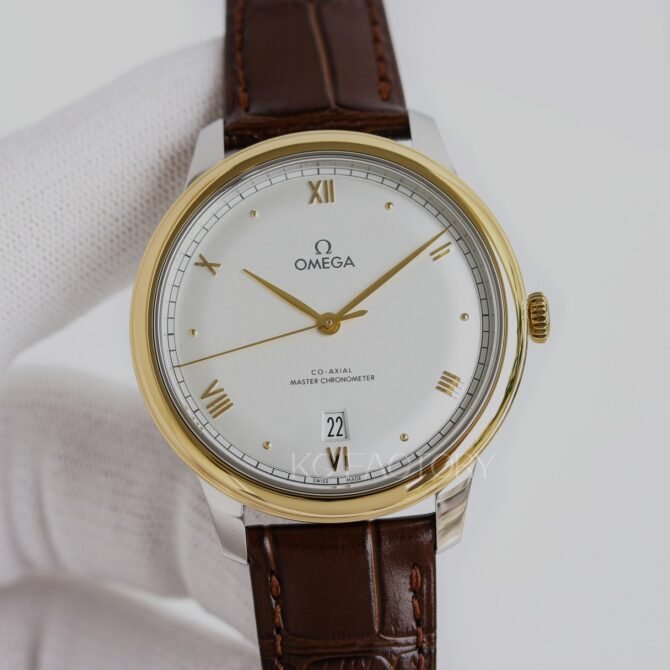 OMEGA-Replica -De Ville Prestige Co-Axial Master Chronometer 40mm-Leather-Gold&White